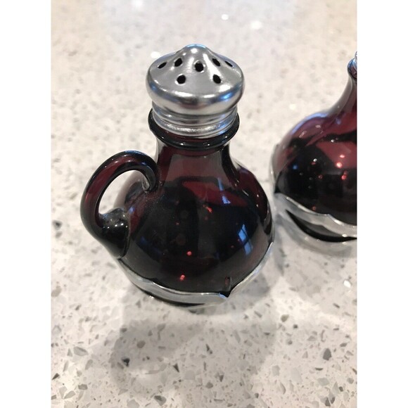 Cambridge Farber Amethyst Purple Chrome Salt Pepper Shaker Art Deco Era Elegant - Picture 2 of 6